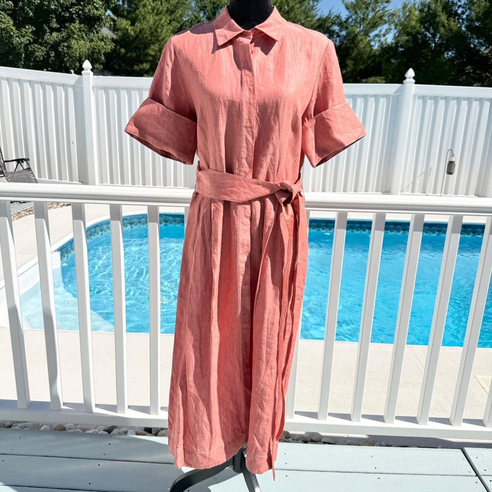 Lafayette 148 Eleni Linen Midi Shirtdress Size Large